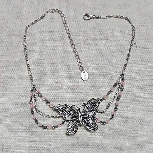 Vintage Y2K  Butterfly Festoon  Necklace Mosaic Tile 3 Piece Crystal Set - Picture 6 of 13